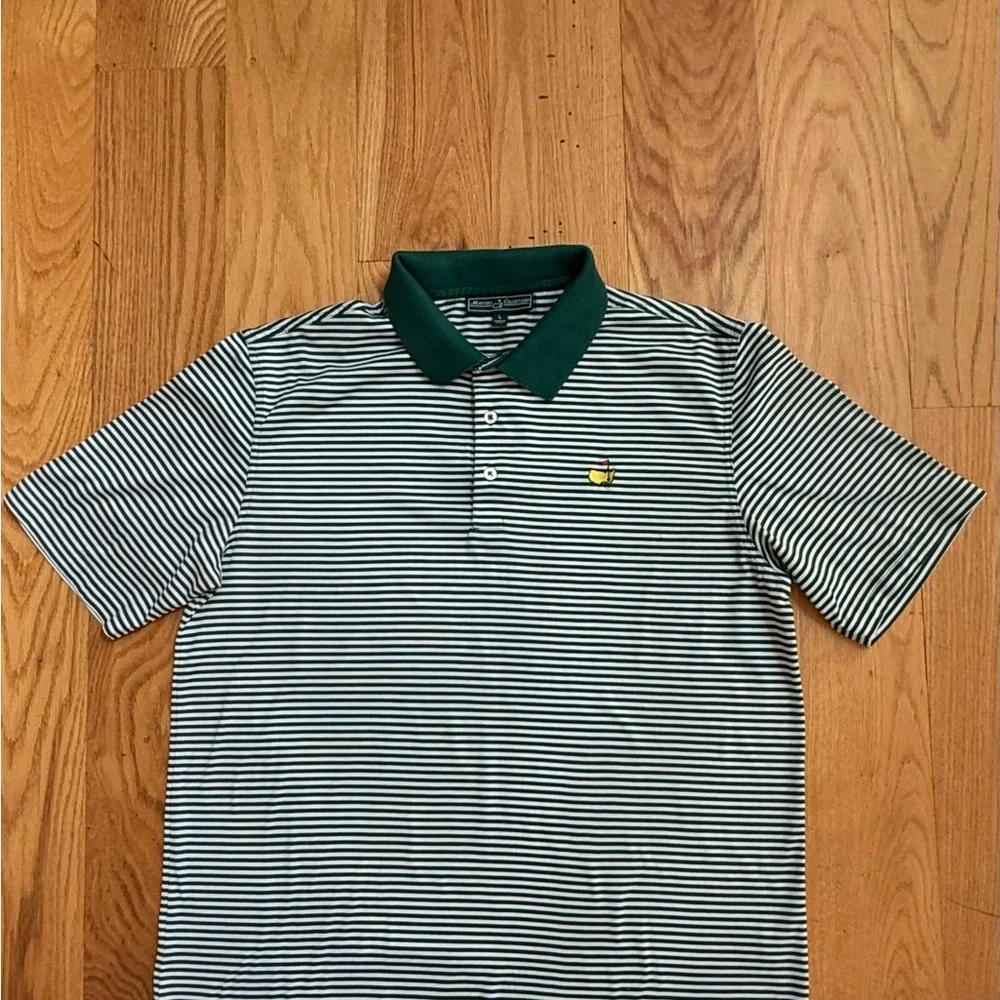 Masters Green and White Striped Polo Golf Shirt Large Pima Cotton - Picture 3 of 4